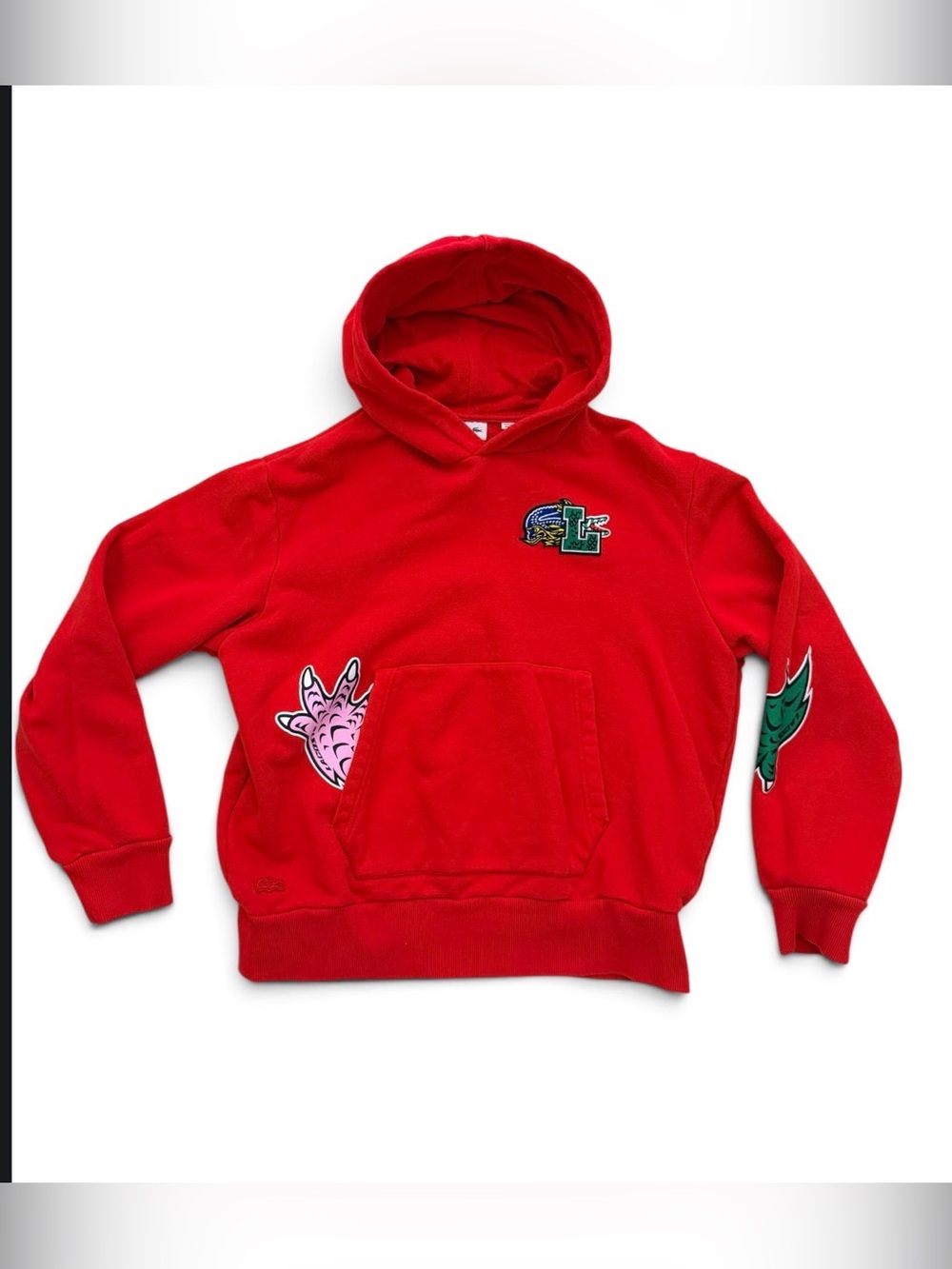 Lacoste Red Graphic Pullover Hoodie relaxed fit L